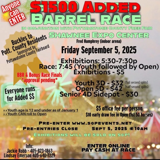 Pott County Barrel Race - Shawnee OK Sept 5, 2025